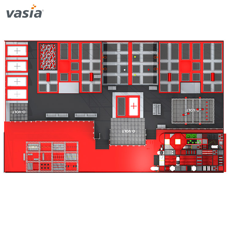 Grande aire de jeux commerciale avec trampoline et parcours de cordes 