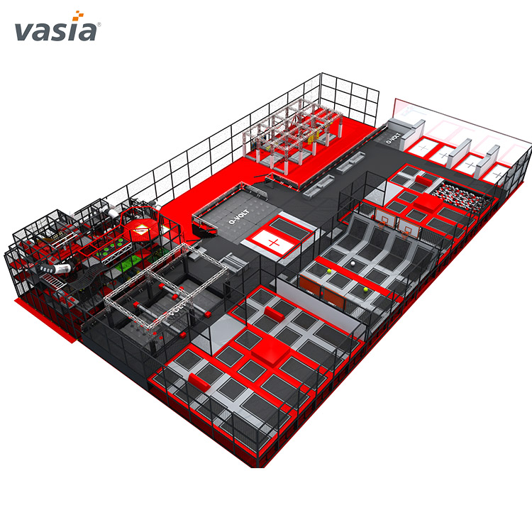 Grande aire de jeux commerciale avec trampoline et parcours de cordes 